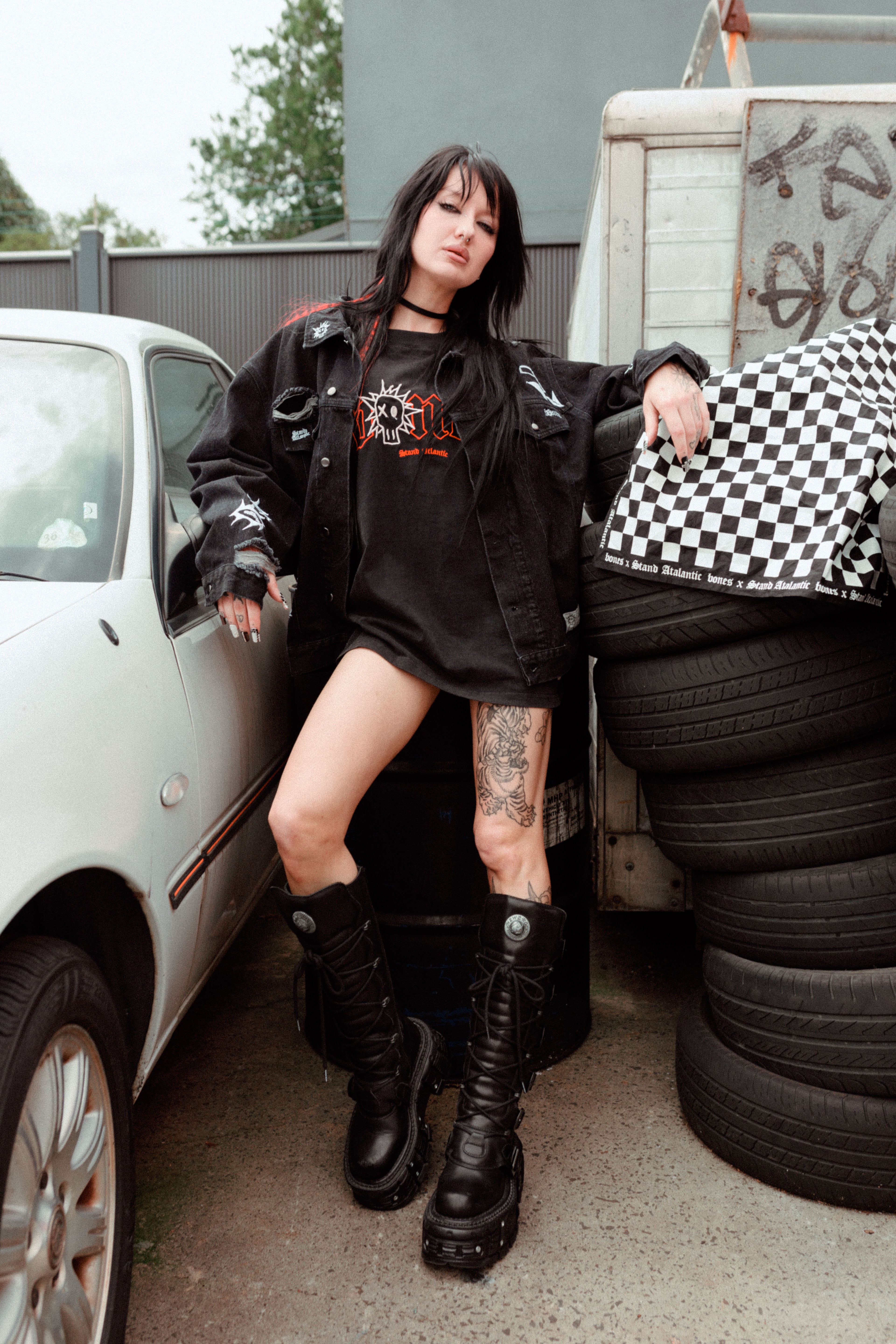 Stand Atlantic x Bones Denim Jacket - Vintage Black