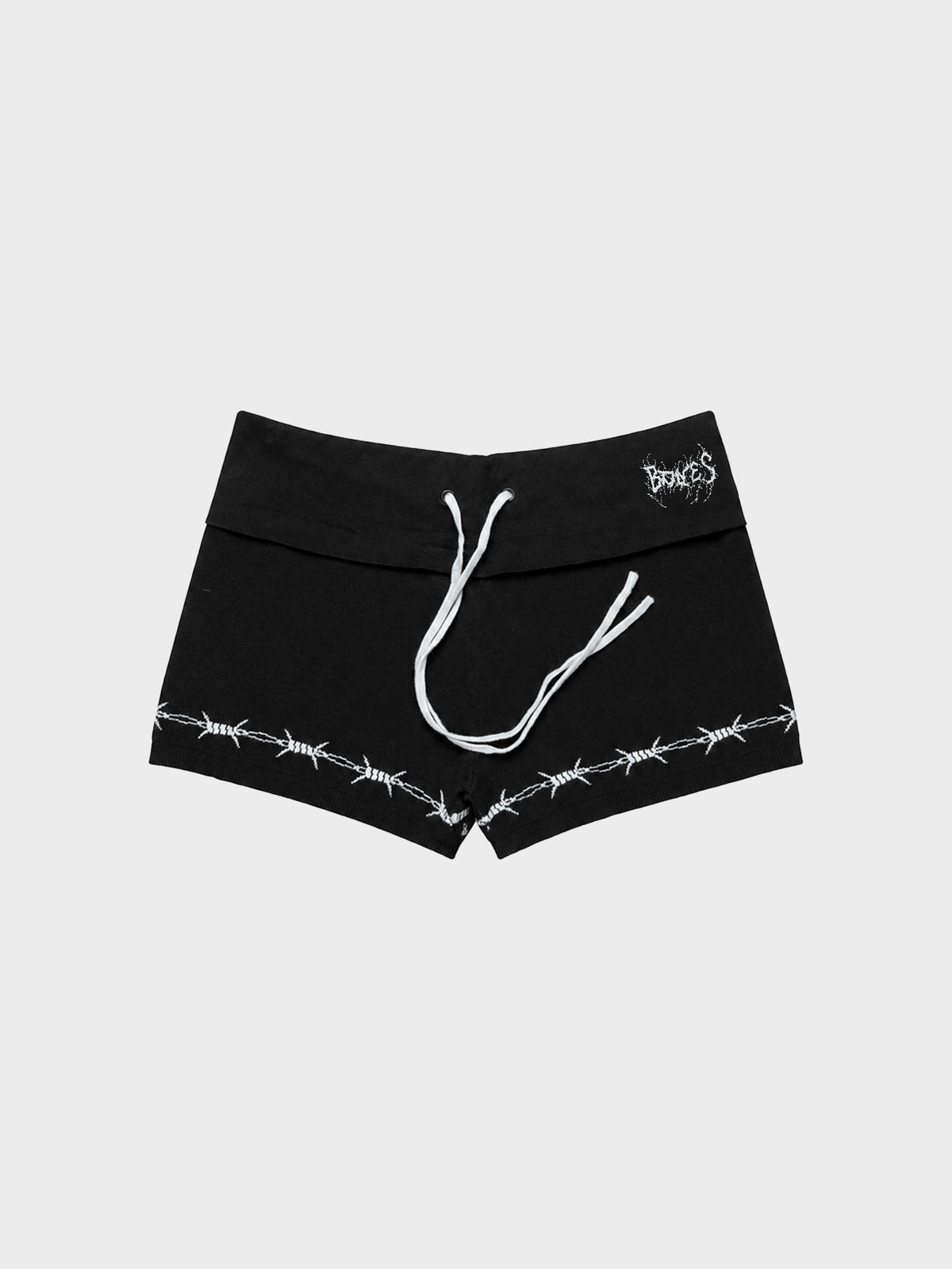 Barbed Knitted Foldover Shorts - Black