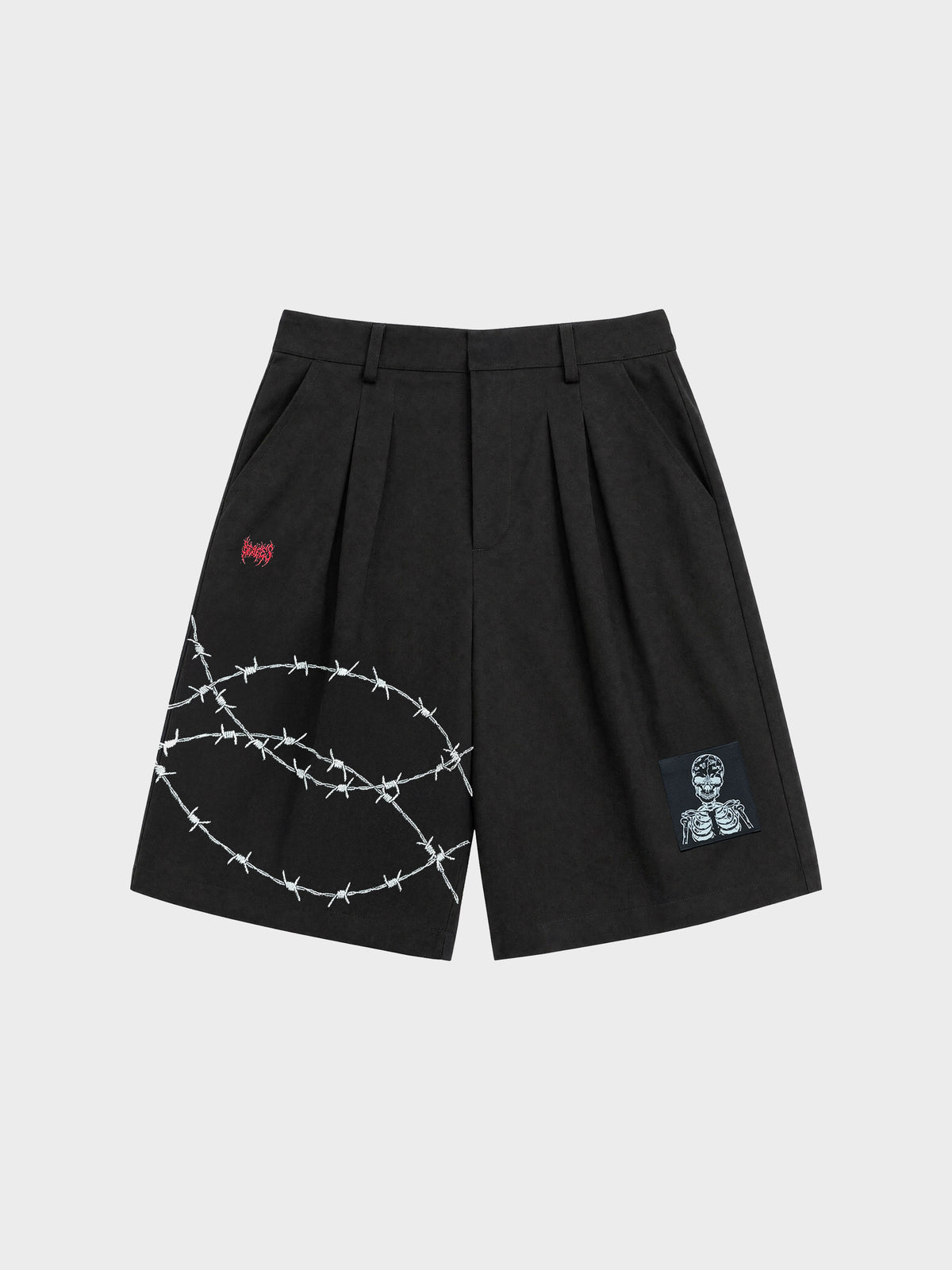 Barbed Patch Pleated Shorts - Black