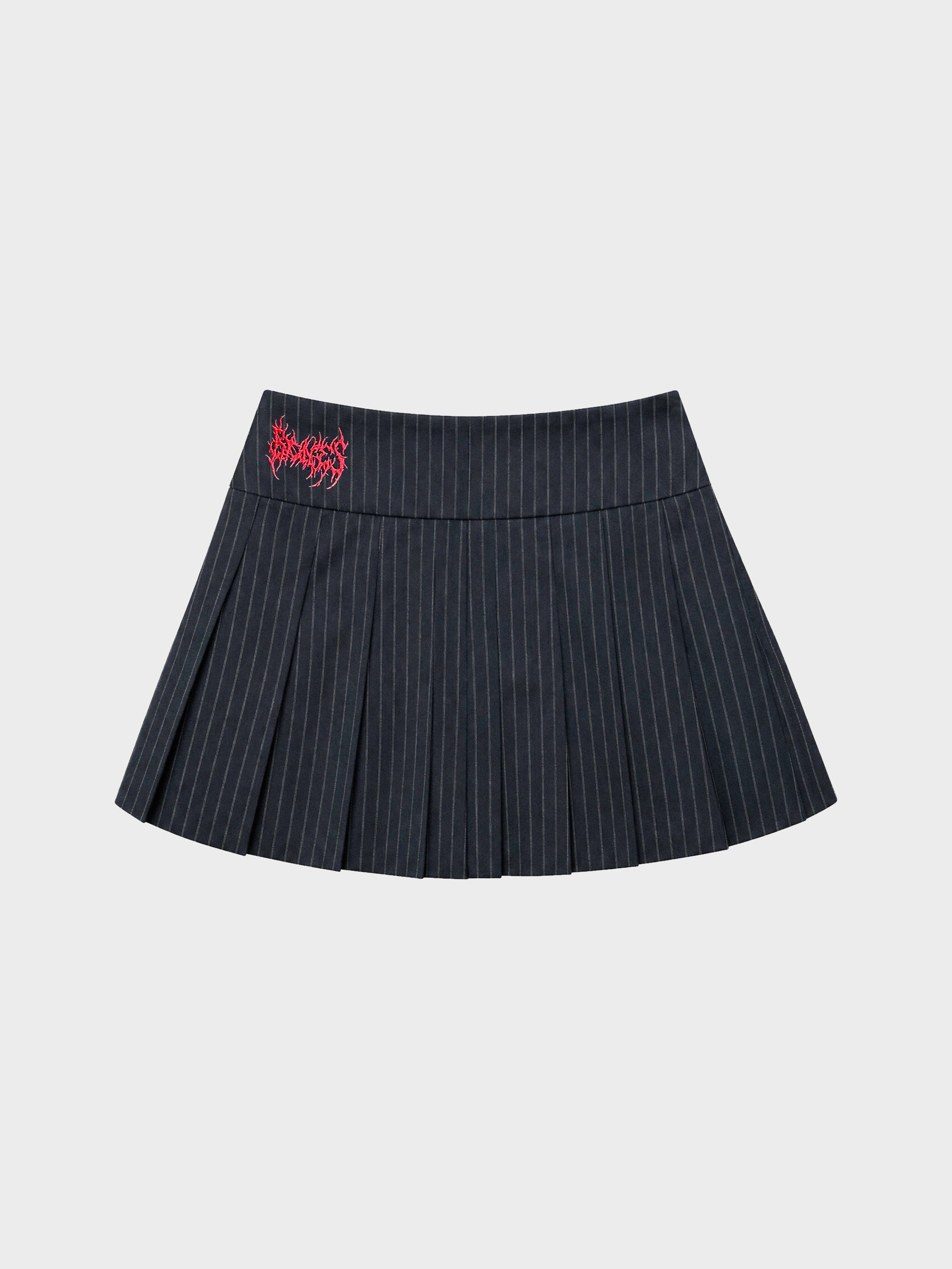 Rocker Pinstripe Pleated Skirt - Black