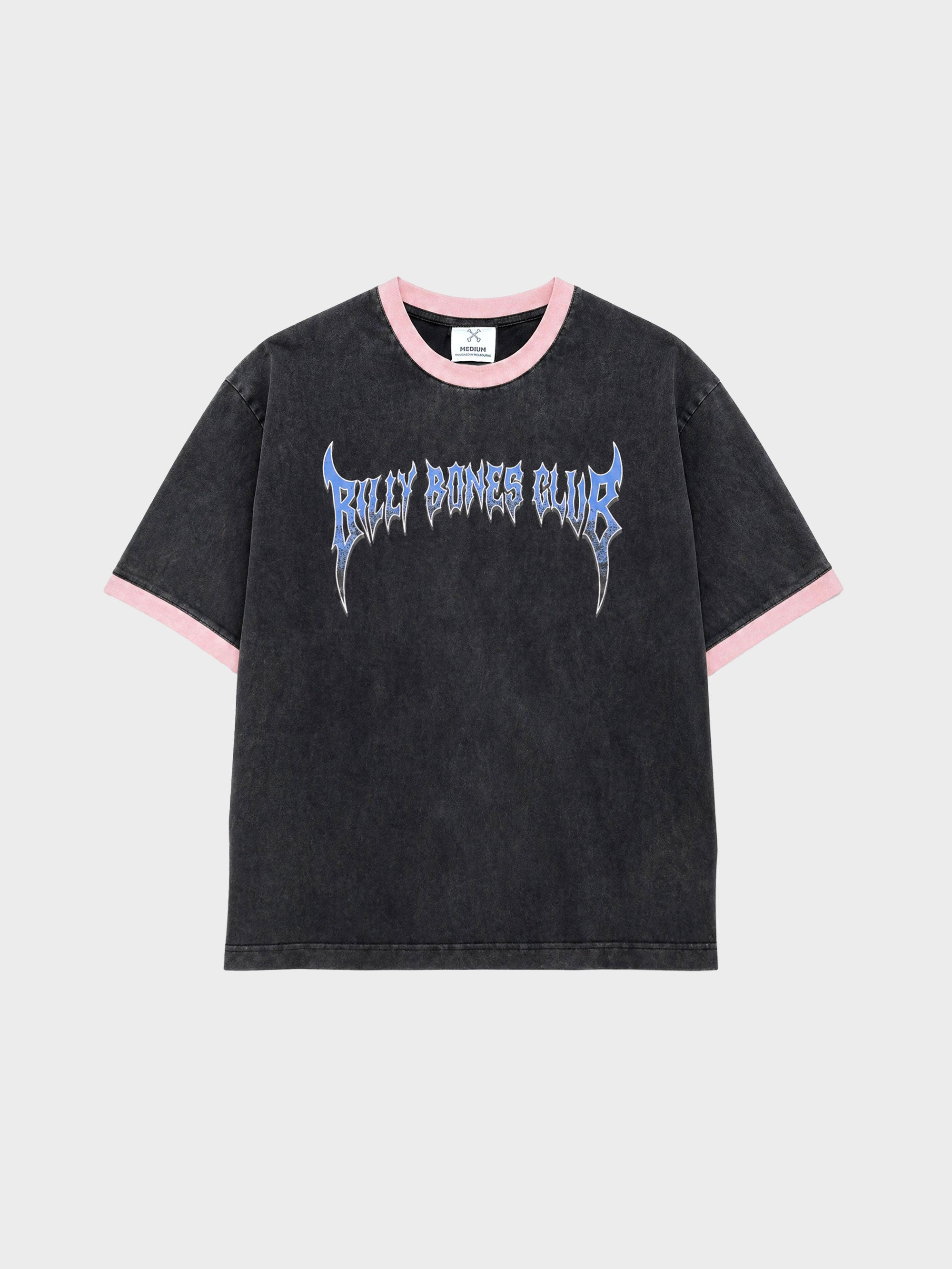 clubZero Ringer Tee - Washed Black/Pink