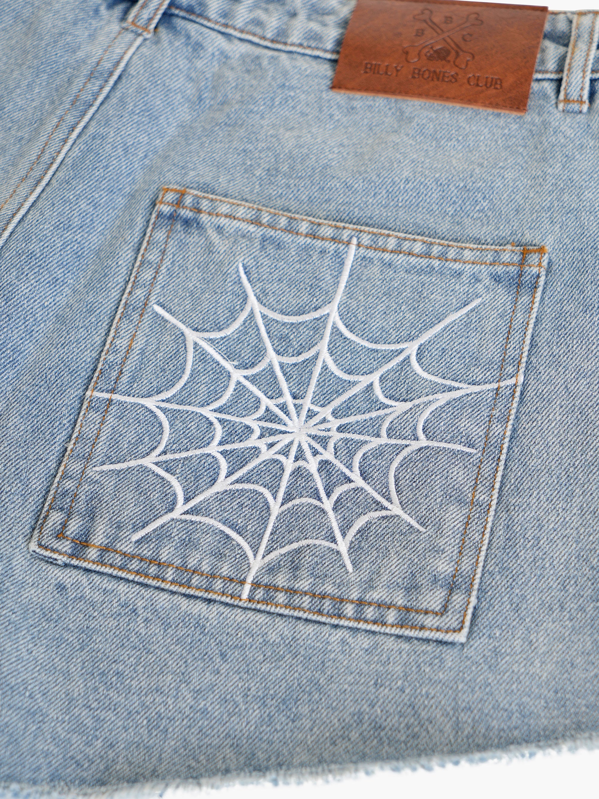 Webbed Denim Mini Shorts - Washed Blue