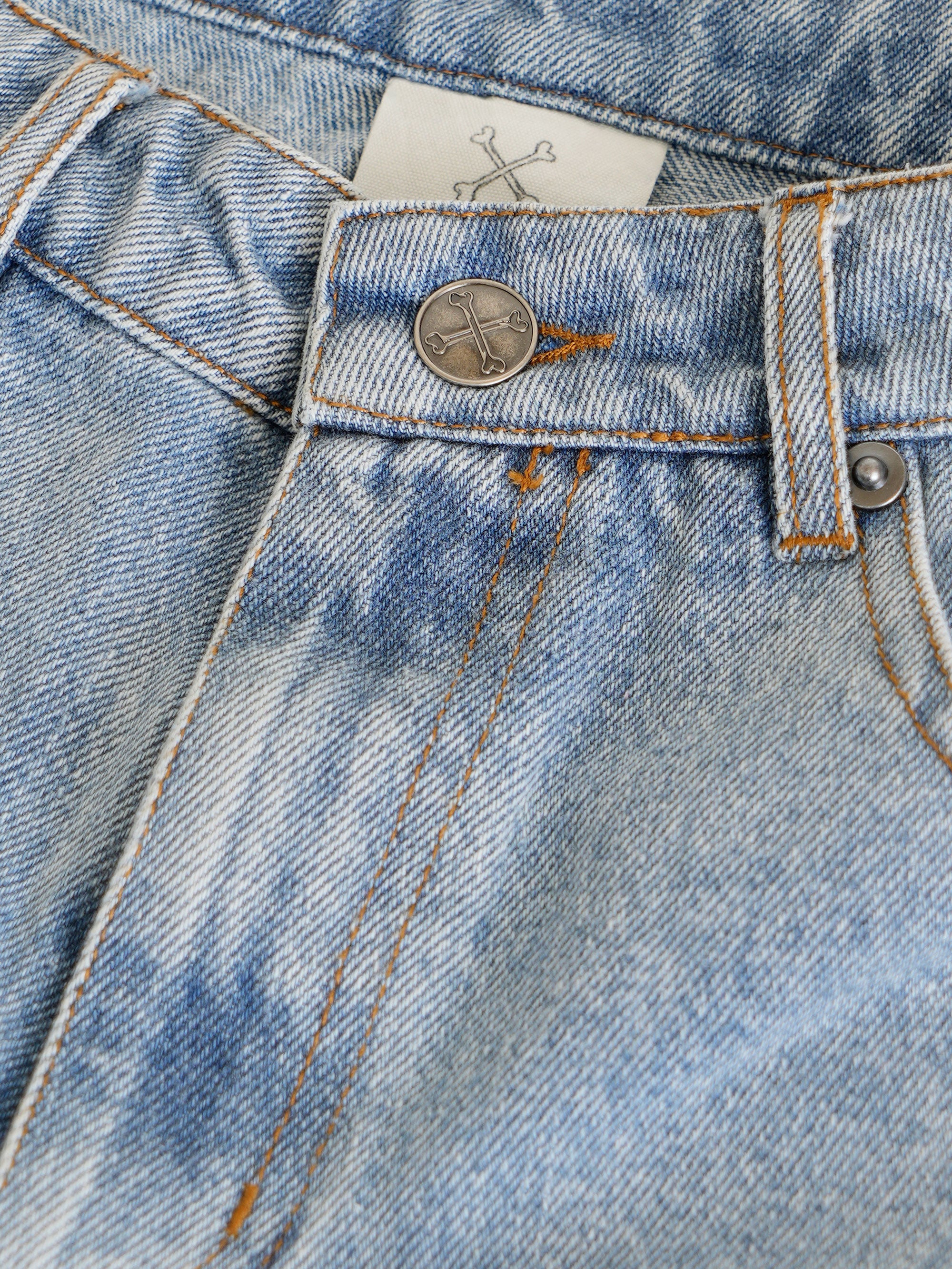 Webbed Denim Mini Shorts - Washed Blue