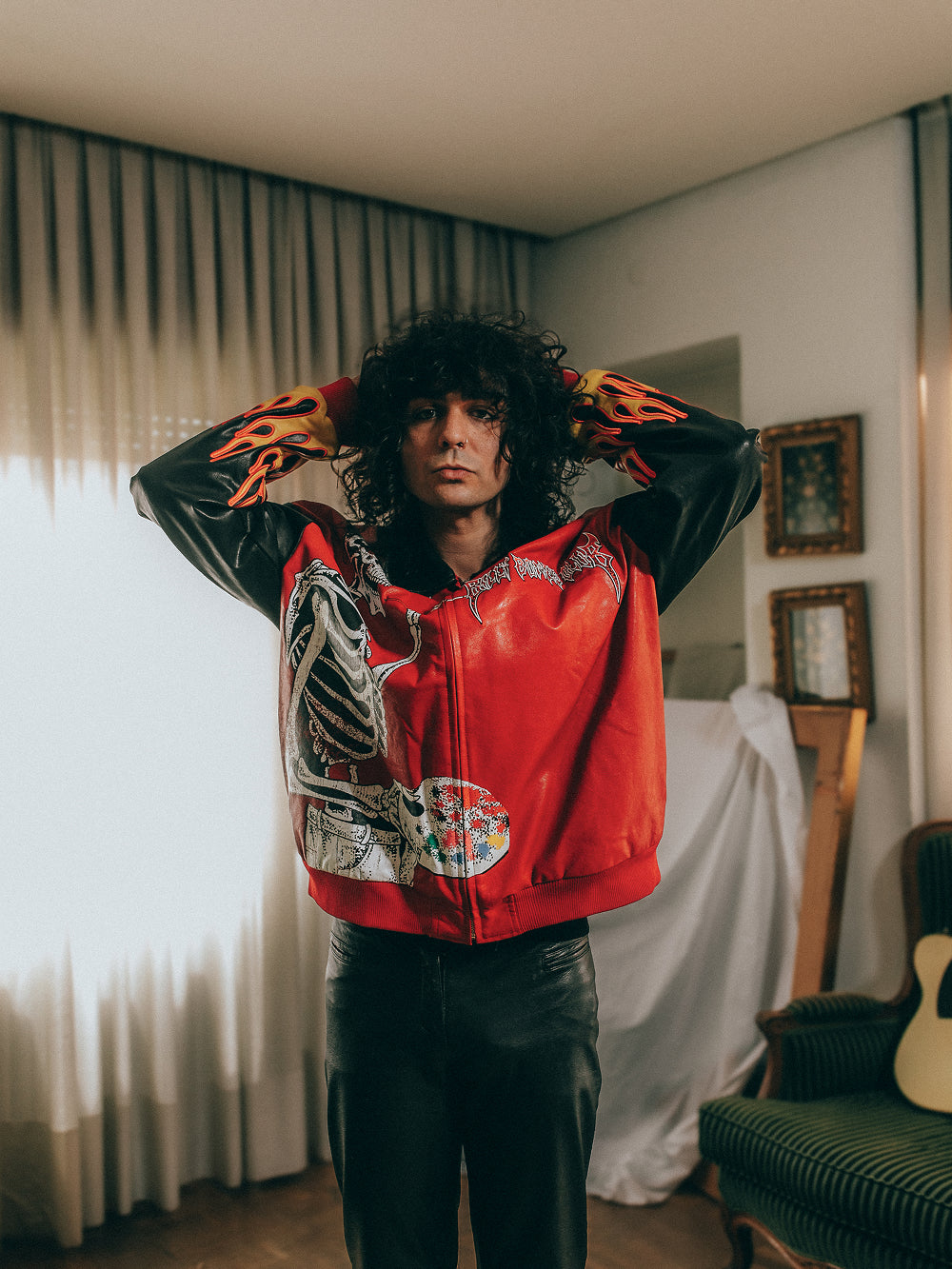 Art of 0 F*cks Leather Jacket - Black/Crimson