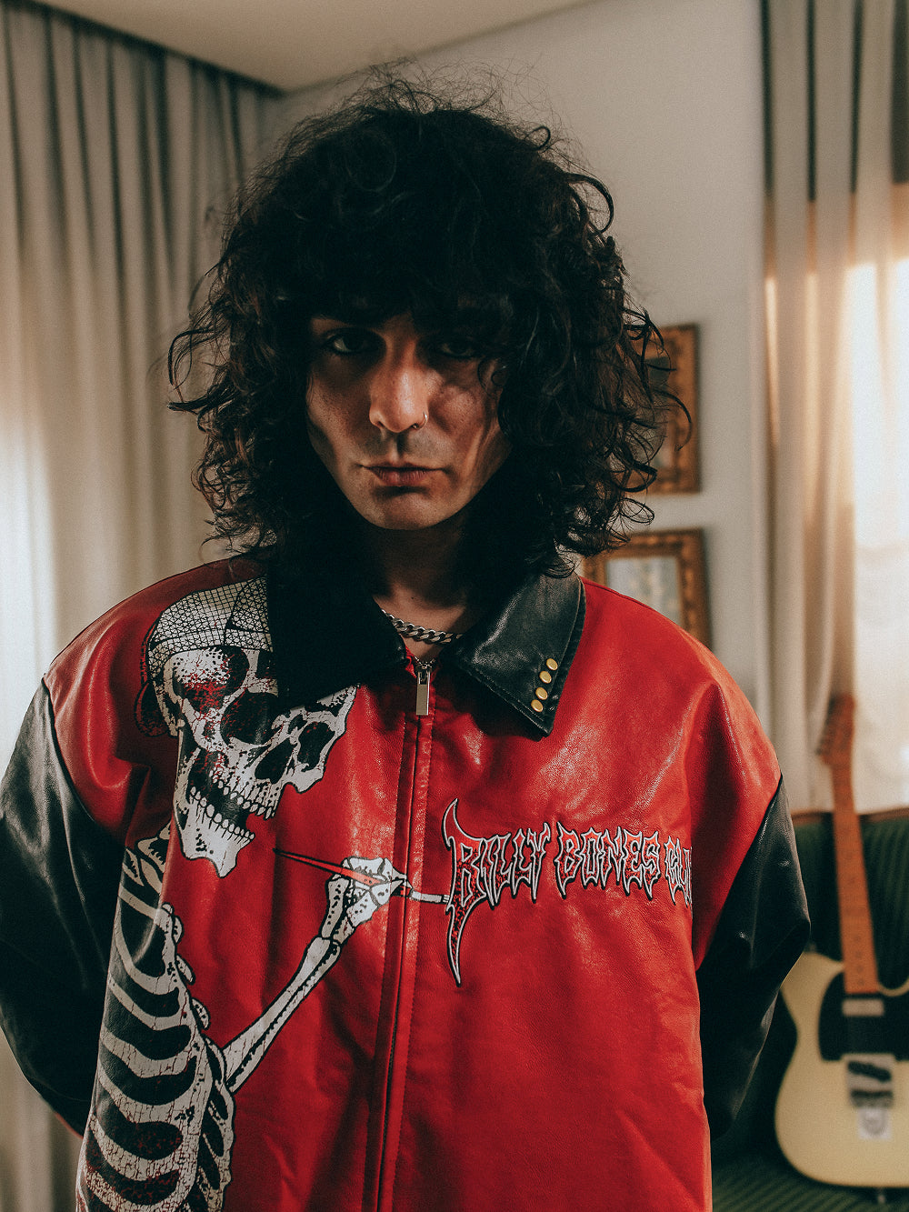 Art of 0 F*cks Leather Jacket - Black/Crimson