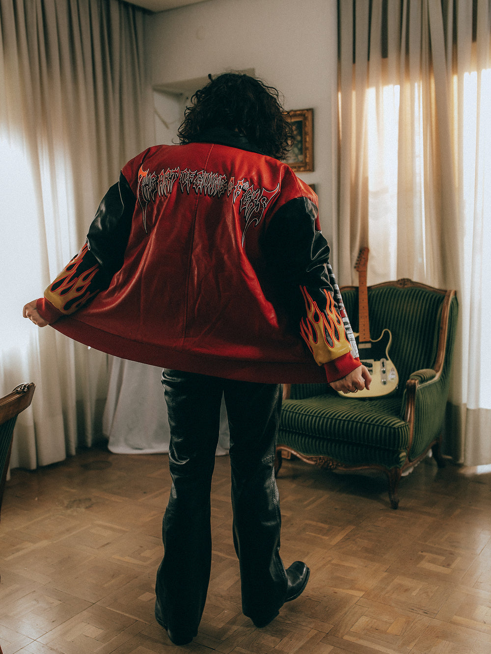 Art of 0 F*cks Leather Jacket - Black/Crimson