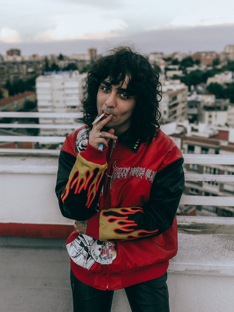Art of 0 F*cks Leather Jacket - Black/Crimson