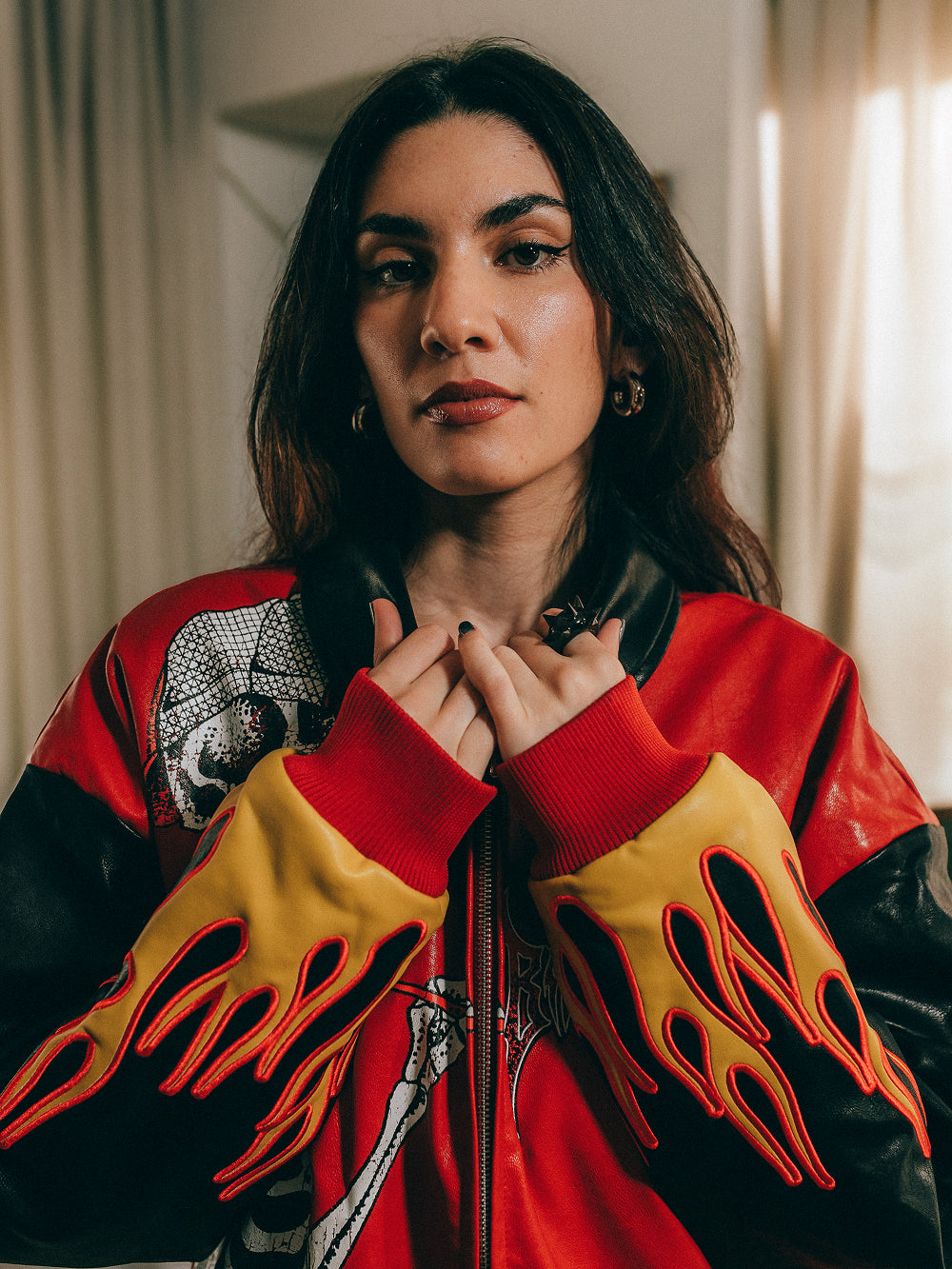 Art of 0 F*cks Leather Jacket - Black/Crimson