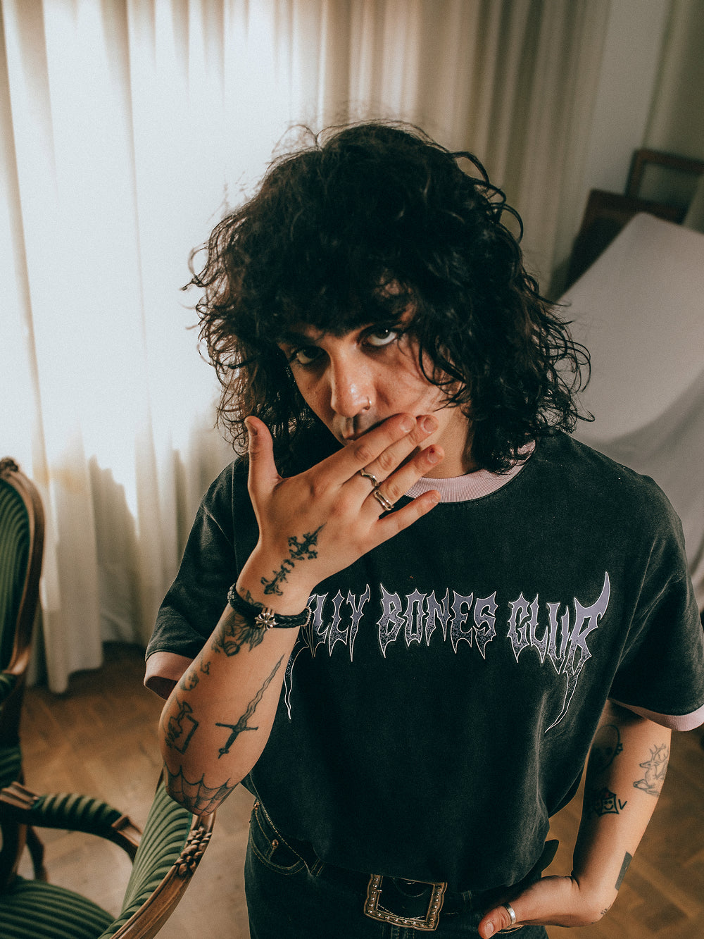 clubZero Ringer Tee - Washed Black/Pink