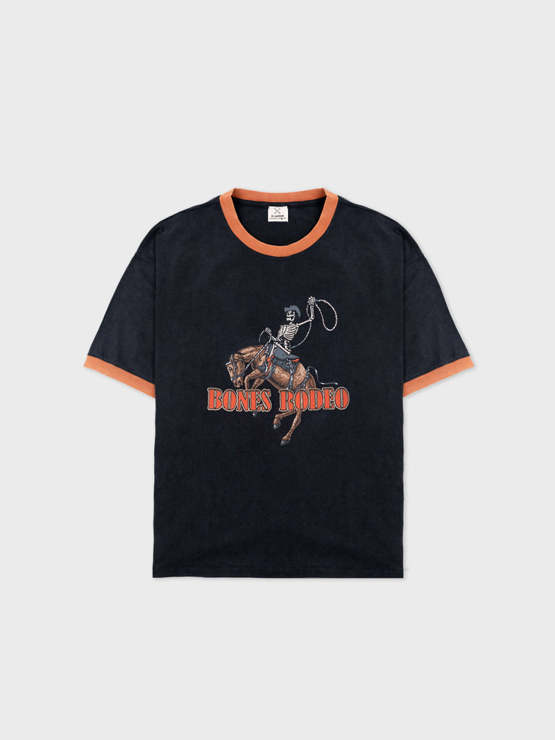 Bones Rodeo Ringer Tee - Washed Black/Red | Billy Bones Club