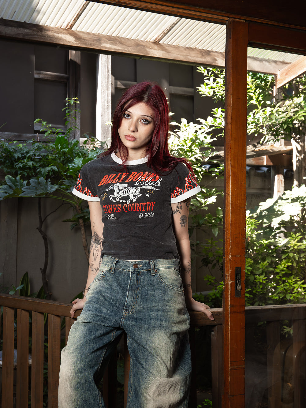 Flamed Rider Baby Tee - Vintage Black